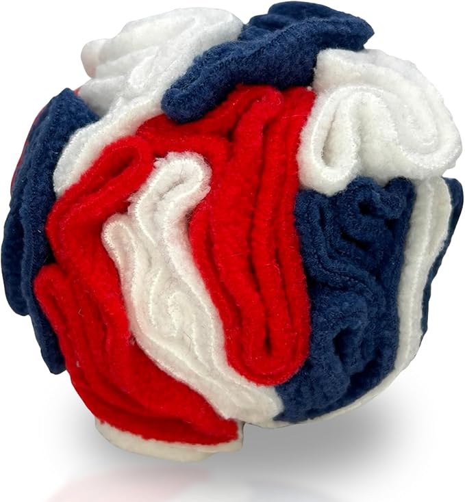 Glory To Dog Puppy and Small Breed Snuffle Interactive Foraging Dog Puzzle Ball Toy Celebration Red White and Blue