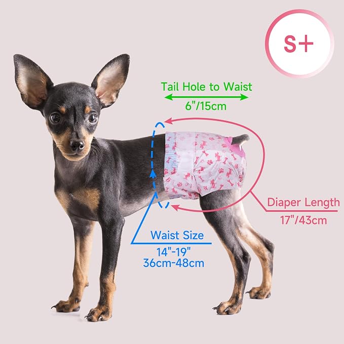 Pet Soft Disposable Dog Diapers - Female Dog Diapers with Adjustable Foam Tail Hole, Ultra Protection Puppy & Cat Diapers Wetness Indicator for Dogs in Heat or Incontinence,50pcs (S+,Red)