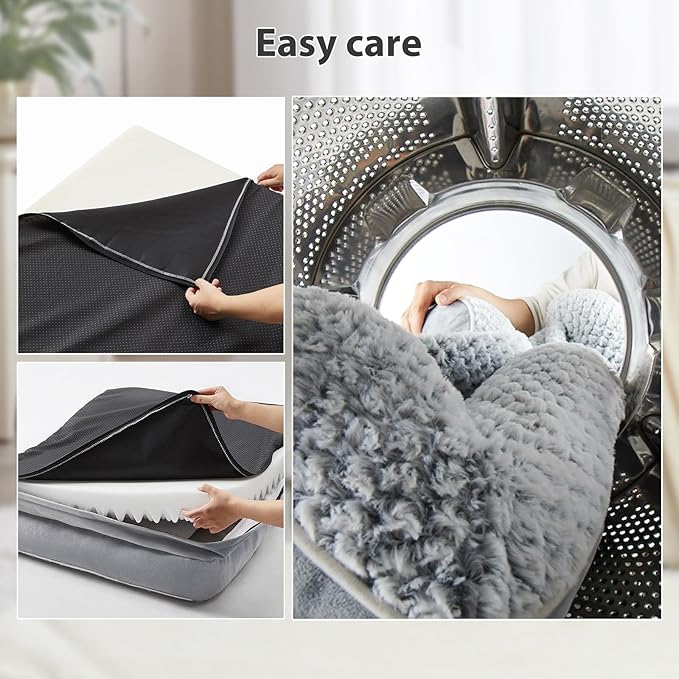 LEXTRO Orthopedic Dog Beds for Large Dogs,42x30 Inch Extra Large Dog Bed, Egg Crate Foam Bed for Large Dogs, Big Pet Bed with Washable Removable Waterproof Pillow Cover and Anti-Slip Bottom, Grey