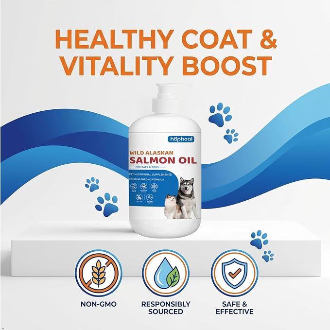 Wild-Caught Salmon Oil for Dogs & Cats - Omega 3 EPA DHA,Fish Oil Liquid Supplement for Skin & Coat Health (32 FLOZ Fish Oil)