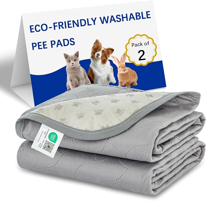 Gentle Purr Large Washable Pee Pads for Dogs 36" x 36", 2 Pack Reusable Puppy Training Pads, Soft Oeko-TEX Certified Polyester Top, Absorbent Non-Slip Crate Liners for Whelping and Senior Dogs, Gray
