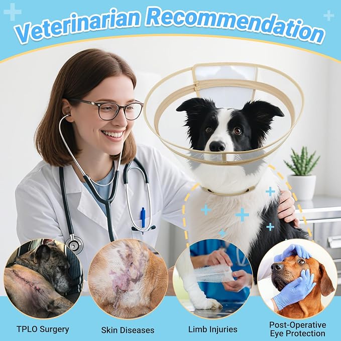 Dog Cone to Stop Licking, Clear Recovery Collar with Detachable Zipper, Sturdy Elizabethan Collar for Large Medium Small Dogs, Soft Adjustable Cone After Surgery Patented, Khaki XL