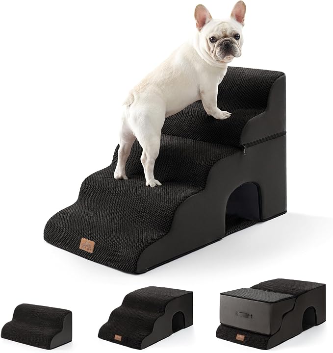 COZY KISS Extra Wide Dog Stairs with Tunnel, Detachable Large Pet Step for Small Medium Dog, Puppy or Cat, Ramp for High Bed, Couch, Sofa or Car, Stable, 19.7x33x22.4 inch, 5 Step, Black