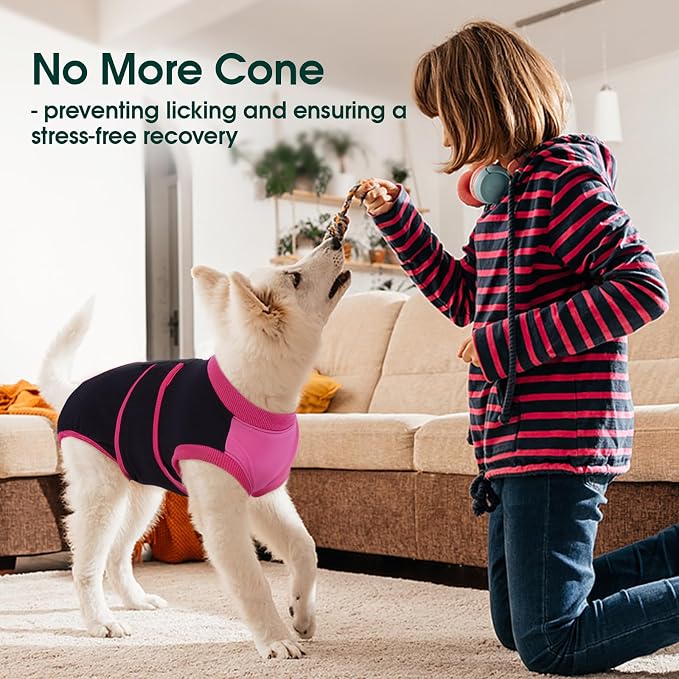 Kuoser Recovery Suit for Dogs After Surgery, Soft Dog Surgery Suit Female Male, Breathable Pet Surgical Recovery Shirt, Anti Licking Dog Onesie for Abdominal Wounds Cone Alternatives, Black S