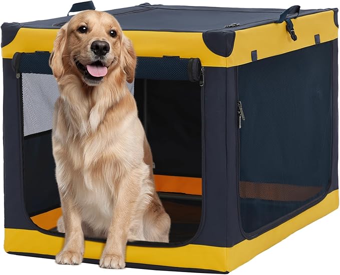 Soft-Sided Dog Crate 40 Inch XL by A4PET, Collapsible Foldable Crate for Large Dogs, Breathable Mesh, Washable Cover, Patented Screw Frame, Travel & Car Safe