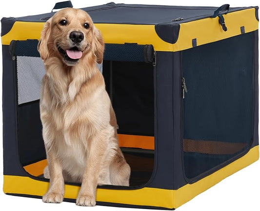 Soft-Sided Dog Crate 40 Inch XL by A4PET, Collapsible Foldable Crate for Large Dogs, Breathable Mesh, Washable Cover, Patented Screw Frame, Travel & Car Safe
