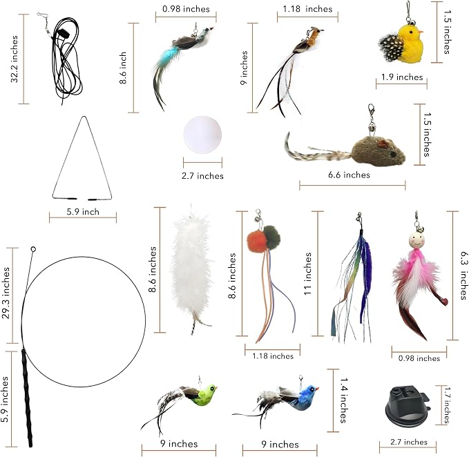 Interactive Bird Simulation Cat Feather Toy Set - Suction Cup Cat Toys for Indoor Cats, Natural Feathers, Bells & Easy Clip-On, Perfect for Indoor Cats - 2 Free Pads, Suctions to Ground