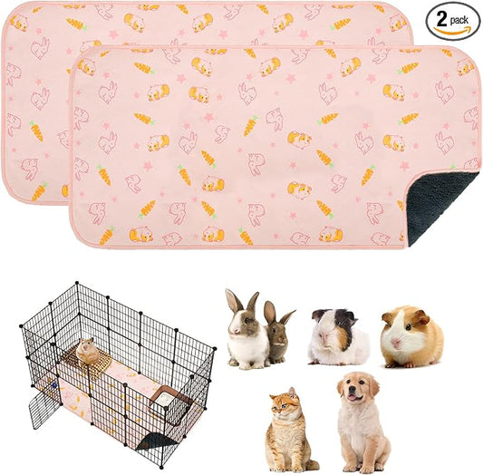 Homimp 2 Pack Guinea Pig Cage Liners,Washable Small Animal Bedding,Waterproof Reusable & Anti Slip Guinea Pig Pee Pad Fast and Super Absorbent Mat for Small Animal Rabbit Bunny Hamster,Pink 24"x47"