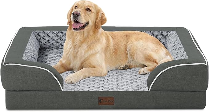 Orthopedic Dog Beds for Large Medium Sized Dogs 36x27 Inch, Medium Waterproof Memory Foam Dog Sofa Bed with Removable Washable Cover Pet Couch with Bolster, Dark Grey