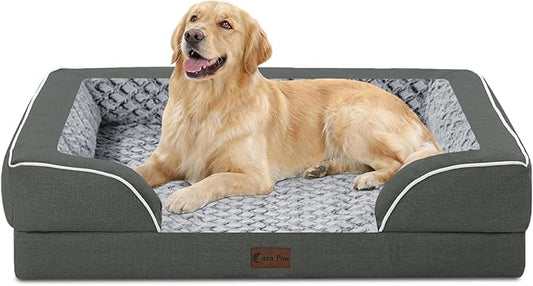 Orthopedic Dog Beds for Large Medium Sized Dogs 36x27 Inch, Medium Waterproof Memory Foam Dog Sofa Bed with Removable Washable Cover Pet Couch with Bolster, Dark Grey