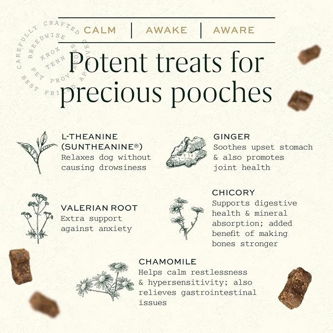 Dog Calming Treats, All Natural Holistic Dog Anxiety Relief Bites, Hickory Bacon Flavor, Stress Reducing, 210g (60 Chews, Hickory Bacon) (14 Chews in Premium Metal Tin)