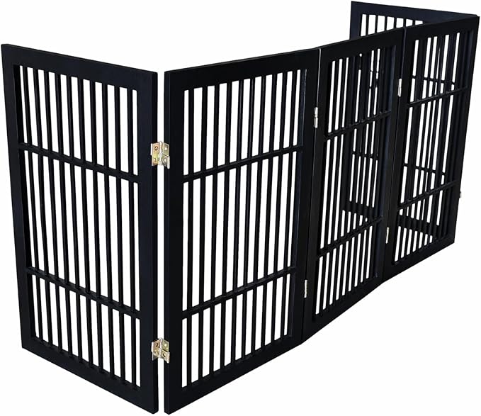 Urnporium Pet Dog Gate Freestanding, Strong Durable Folding Wooden Fence, Portable Acacia Hardwood Safety Barrier for Indoor & Outdoor Use (Black Pet Gate, 5 Panel 30" Tall)