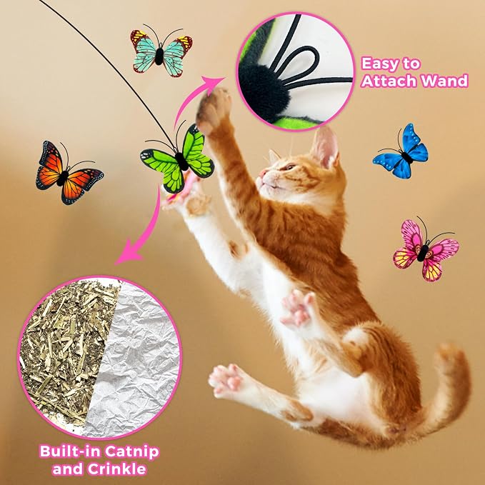 Catnip Toys for Indoor Cats, 5 Pack Butterfly Catnip Toys with Crinkle, Cat Toys for Indoor Cats & Kitten & Kitty