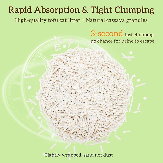 EZSKUUP Non-Stick Bottom Tofu Cat Litter Mix Cassava, Strong Clumping Low Tracking Kitty Litter, Natural Biodegradable Litter, Plant Odor Control, Low Dust Easy to Scoop, 9Lb