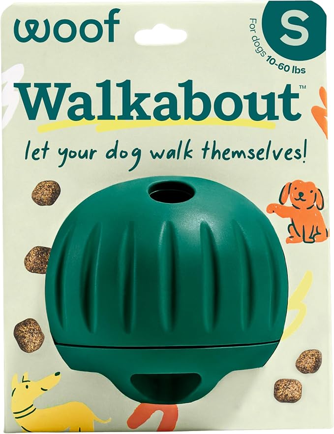 WOOF Walkabout - Enrichment Dog Toys Puzzle and Treat Dispenser - Adjustable Difficulty for Kibble and Treats - Durable Rubber - Easy to Clean - Small