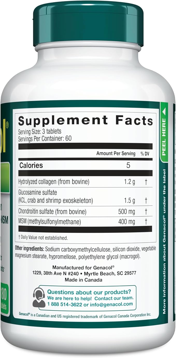 Genacol Optimum – Glucosamine, Chondroitin, MSM & Ultra-Hydrolyzed Collagen Joint Supplement, Complete Formula for Joints and Cartilage, 180 Tablets (60-Day Supply)