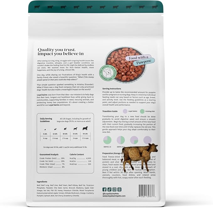 Human Grade Freeze Dried Raw Dog Food, Premium Beef, Made in USA with USDA Organic Produce, High Protein, Grain Free, Complete Meal or Topper for All Breeds, 5 oz