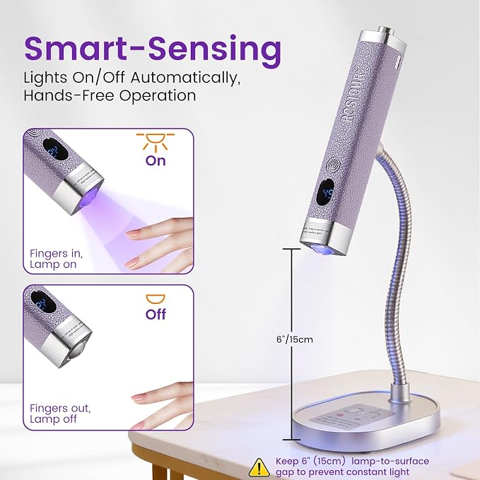 Handheld Mini UV Light for Nails: Flash Cure UV Led Nail Lamp with Cat Eye Magnet- Hand Held Fast Dry Single UV Lamp Pen with Auto Sensor for Manicure Home Salon (Purple)