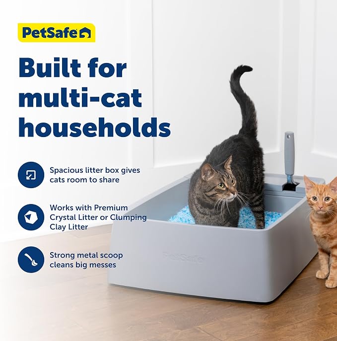 PetSafe Multi-Cat Litter Box - Hygienic Maintenance with High Litter Capacity, Integrated Scoop Holder & Rubber-Sealed Separate Waste Compartment - Reliable Leak Protection & Instant Setup