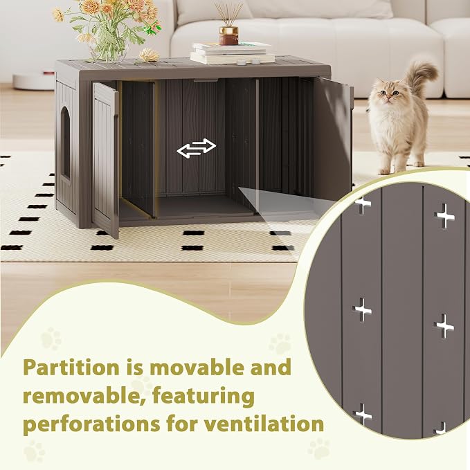 Cat Litter Box Enclosure, Hidden Enclosed Litter Box Furniture with Adjustable Partition, Multi-Functional Outdoor Cat House, Side Table, Easy to Clean, Dark Grey
