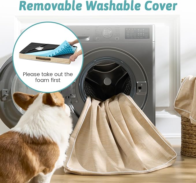 COZY KISS Cooling Orthopedic Dog Bed, Waterproof Egg Crate Foam Pet Bed with Removable Washable Cover, 36x27x3 Inch,Beige