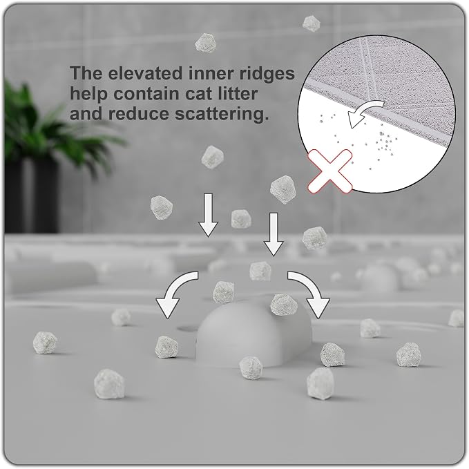 OHMO Cat Litter Mat Trapping Mat Premium Silicone Rubber 23.5x16 Ash Grey, Waterproof and BPA Free Kitty Litter Box Mat, Easy to Clean and Keeps the Floor Tidy