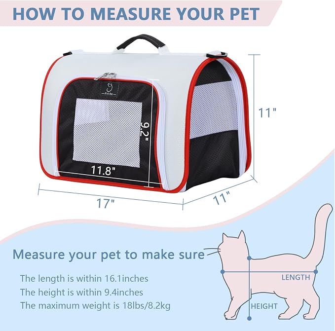 A 4 Pet Cat Carrier, Airline Approved Pet Carrier for Small Medium Cats Dogs Puppy with Safety Tether, Lightweight EVA Soft-Sided Bag, Anti-Collapse for Plane Car Train Vet