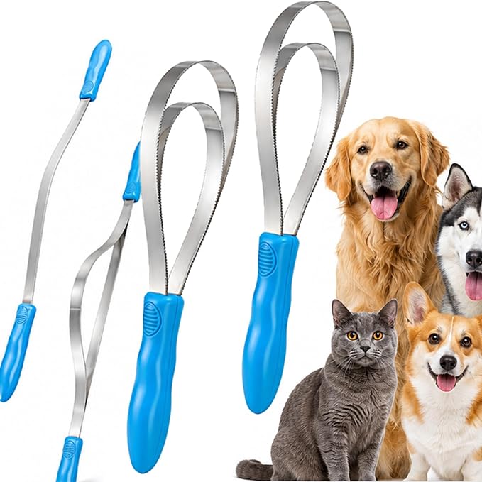 Dual Sided Shedding Blade for Cats & Dogs, Dual-Sided Stainless Steel Grooming Tool for Heavy Shedding & Undercoat Removal, Adjustable Handle for Double-Coated Breeds, Horses & Livestock (2Double Lap)