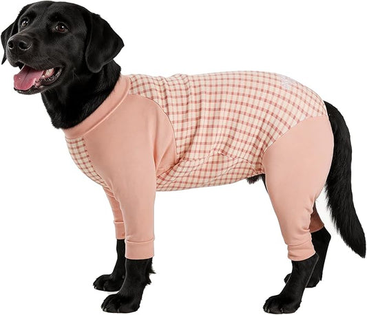 Dog Recovery Suit After Spay-Prevents Lick & Shed (Pink,L) | Soft, Breathable cotton onesie protects abdominal surgical areas by preventing licking,scratching,and shedding
