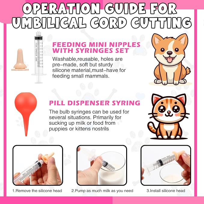 45 Pcs Puppy Dog Kitten Whelping Supplies Starter Kit for Birth Include Pet Playpen Whelping Collar Cord Clamp Bulb Aspirator Syringe Bottle Scissor Glove Bag for New Born Pet Supplies