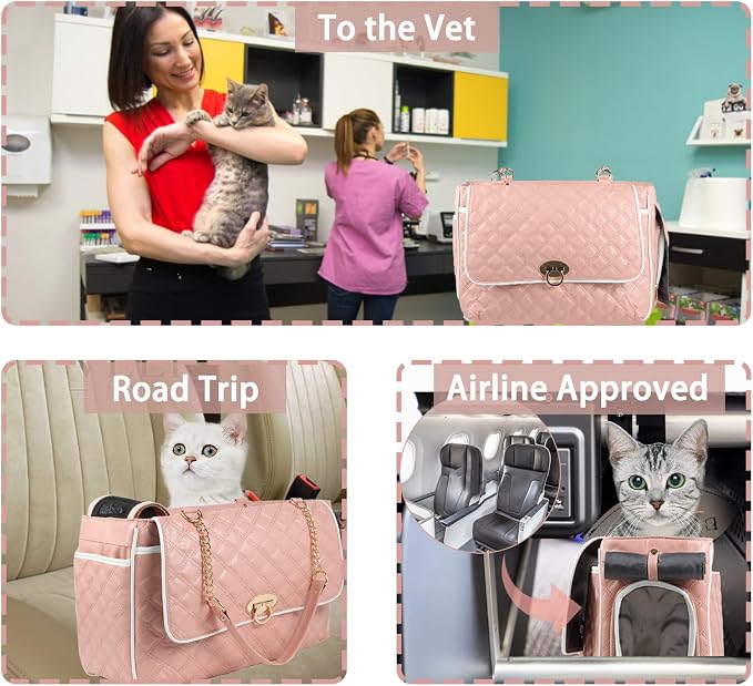 Pink Puppy Dog Cat Purse Carrier for Small Dogs TSA Airline Approved Fashion Designer Soft-Sided Pet Tote Bag
