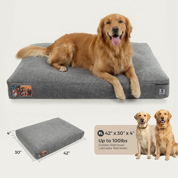 Sytopia 42 Inch Indestructible Durable Dog Beds for Extra Large Dogs, Chew Proof Waterproof Pet Crate Pad with Machine Washable Removable Cover, Great for Indoor, Outdoor, Crate, Patio Use, Grey