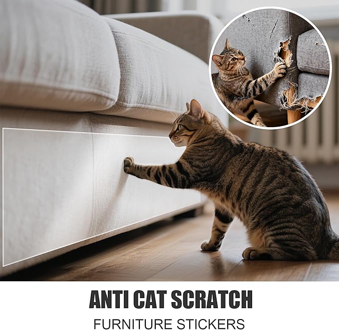 Extra Wide Cat Scratch Guard Tape, 200'' x 8.2'' Clear Anti Scratch Tape for Furniture, Single Sided Protective Film to Stop Cats & Dogs Scratching Sofa, Door, Walls, Car Interiors