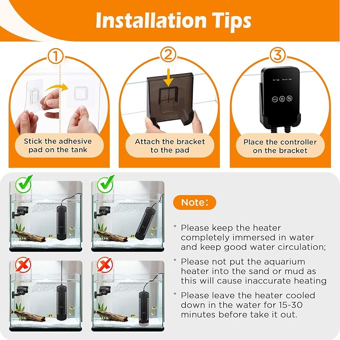 AQQA Large Fish Tank Heater 1000W for 135-258 Gal Tank Submersible Aquarium Heater Quartz Glass with Overheat & Dry-Run Protection Adjustable Temp Range 59-94℉(1000W for 135-258Gal)