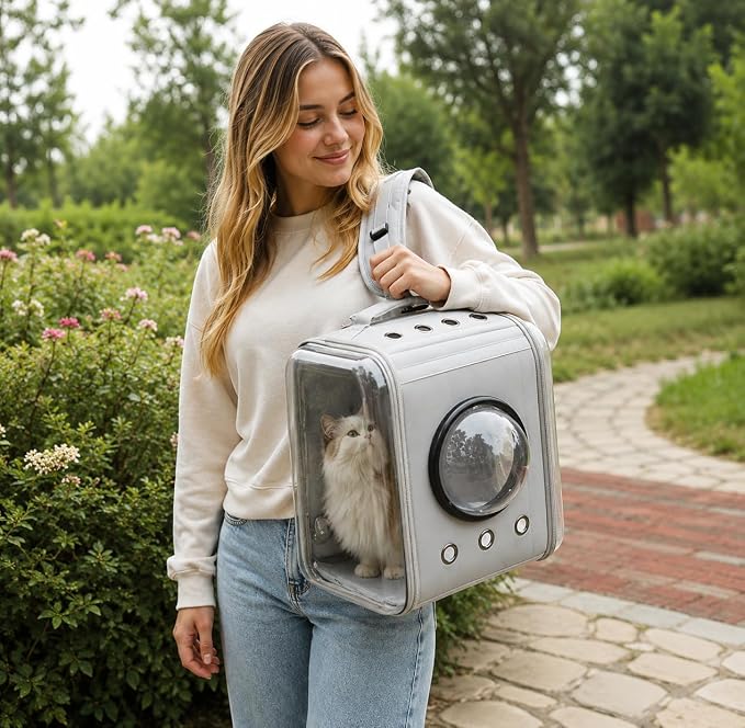 Portable PetCarrier Bag, Shoulder Backpack, Foldable and Waterproof with Acrylic Panels, Large Capacity with Zipper, Anti-Sway Buckle & Anti-Escape Hook, Perfect for Cats and Puppies (Grey)