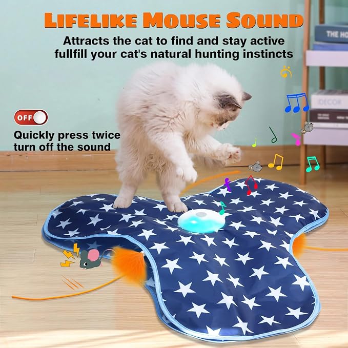 Oxawo Interactive Cat Toys Chirping and Moving Feather Wand - Motion-Activated Cat Toys and Rechargeable