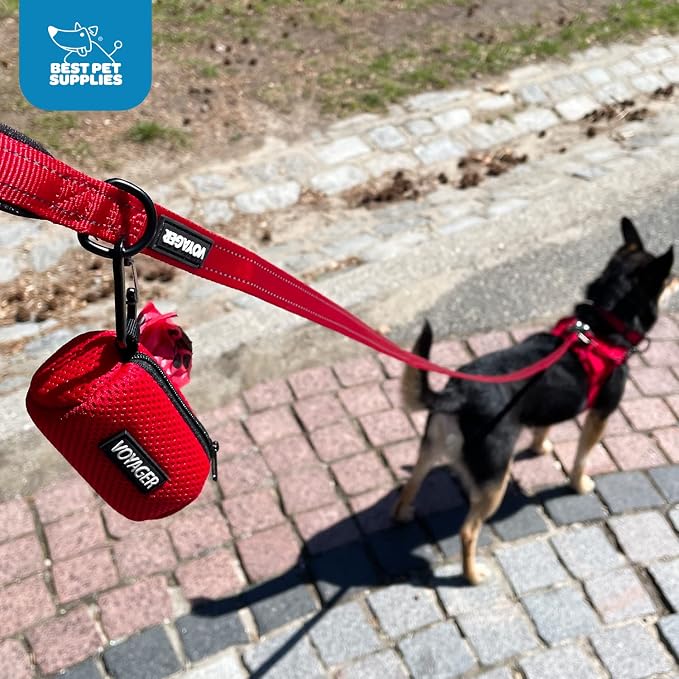 Best Pet Supplies Dog Poop Bag Holder Leash Attachment with 15 Bags, Purple, Reusable Mesh Dispenser Pouch for Travel, Walking, Park, and Outdoor Use, Soft and Durable with Clip-On
