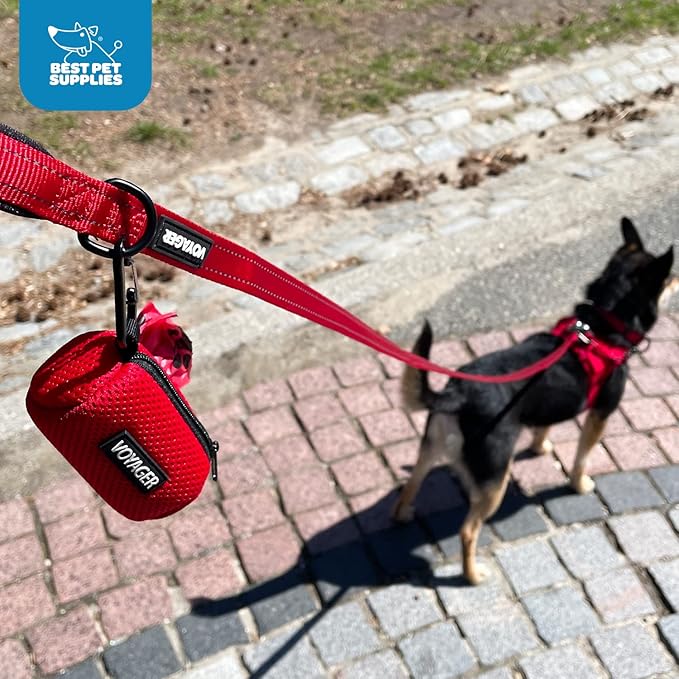Best Pet Supplies 2-Pack Dog Poop Bag Holder Leash Attachment, Color, Reusable Mesh Dispenser Pouch for Travel, Walking, Park, and Outdoor Use, Soft and Durable with Clip-On - Mesh Red