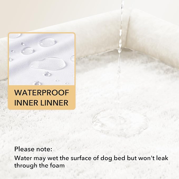 Orthopedic Dog Beds for Medium Sized Dogs, Waterproof Egg Crate Foam Medium Dog Couch Beds for Crate 35x22Inch, Washable Pet Beds with Removable Cover and Nonskid Bottom, Beige