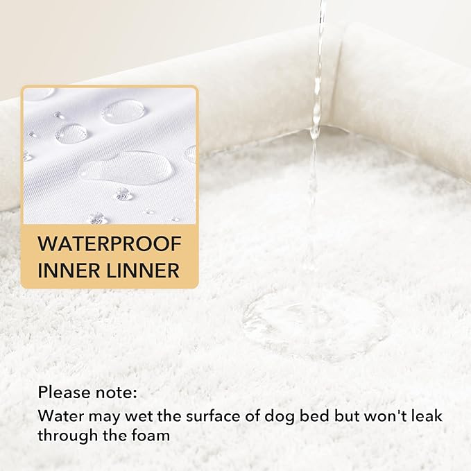 Orthopedic Dog Beds for Large Medium Sized Dogs, Waterproof Egg Crate Foam Large Dog Couch Beds with Comfy Bolster 36x27Inch, Washable Pet Beds with Removable Cover, Beige