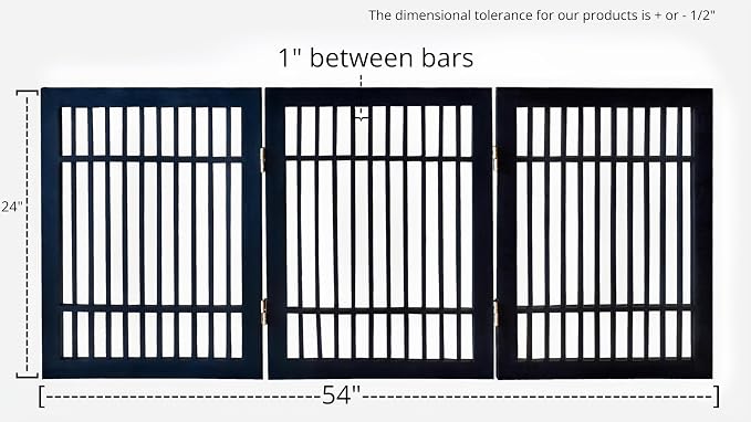 Urnporium Freestanding Wooden Dog Gate – Folding Acacia Hardwood Pet Barrier with 2-Way Hinges, Portable Indoor Outdoor Puppy Safety Fence for Doorways, Hallways (Black Pet Gate, 3 Panel 24" Tall)