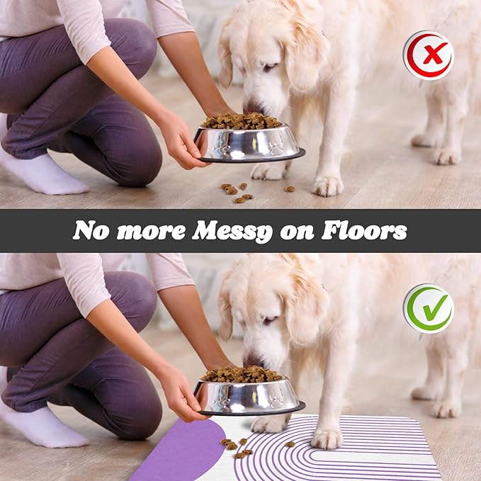 Dog Food Mats,Cat Absorbent Water Bowl Feeding Mats Pet Placemats for Food and Water Purple Bohemia 16 * 24 inch