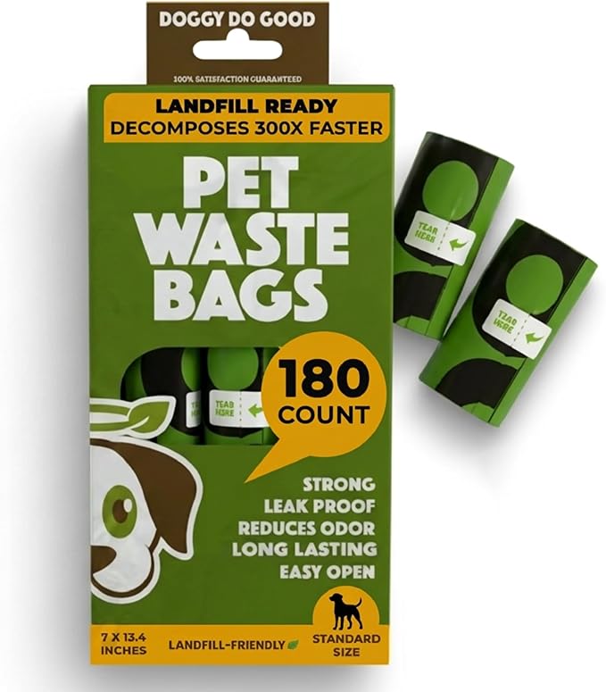Doggy Do Good - 180 Count, Heavy Duty Poop Bags for Dogs - Standard Size - Dog Waste Bags Made with 50% Recycled Plastic + 15% Biobased Material - Landfill-Friendly, Unscented, Leak-Proof