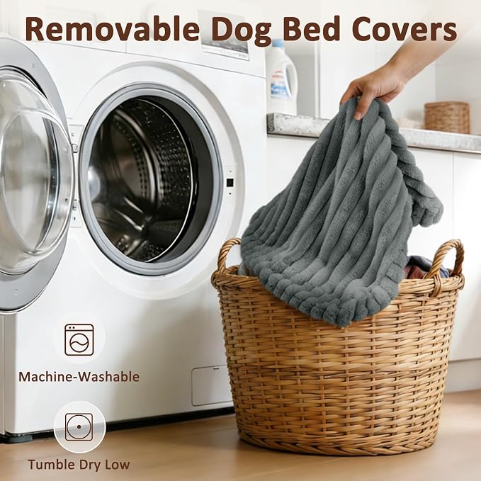 Dog Bed for Large Dogs, Orthopedic Dog Beds Washable with Removable Cover, Extra Thick Crate Bed Pet Mat with Shredded Chopped Foam & Anti-Slip Bottom, 35"x23"x4", Grey