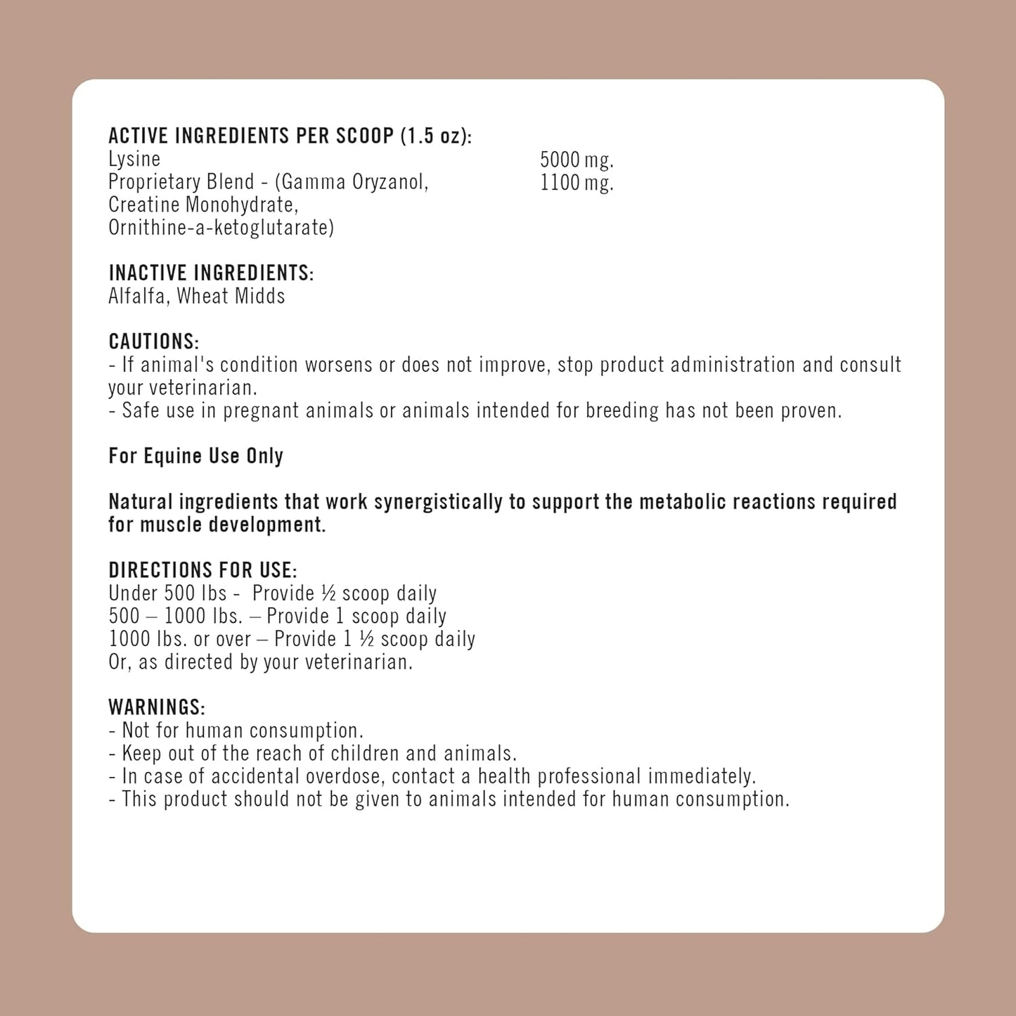 Formula 707 MuscleMx Equine Supplement, 10 lb Bag – Conditioning Support and Muscle Builder for Horses with Lysine, Gamma Oryzanol, Creatine & OKG