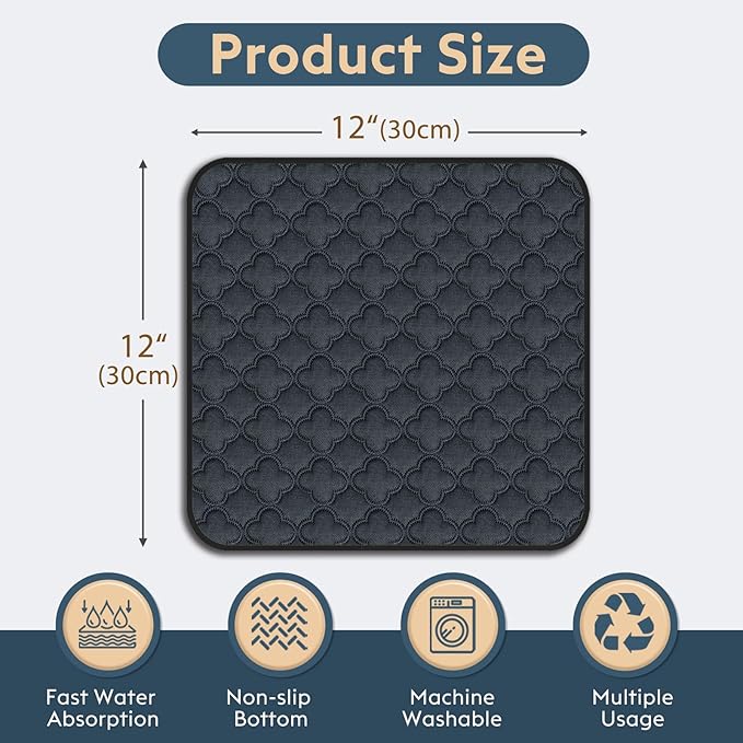 FunFurry Washable Guinea Pig Cage Liner - 4 Pack Reusable Washable Pee Pads，Waterproof Guinea Pig Bedding for Small Animal - Rabbit Bunny Hamster Puppy (Dark Grey, 12" X 12" - 4 Pack)