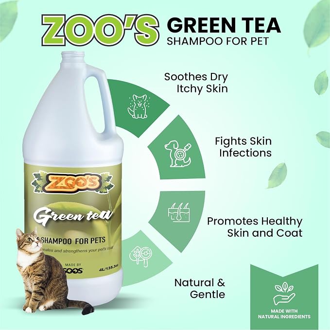 Zoo’s Green Tea Pet Shampoo Natural Organic with Minerals and Vitamins for Dog and Cat (4L / 1.32 gal)