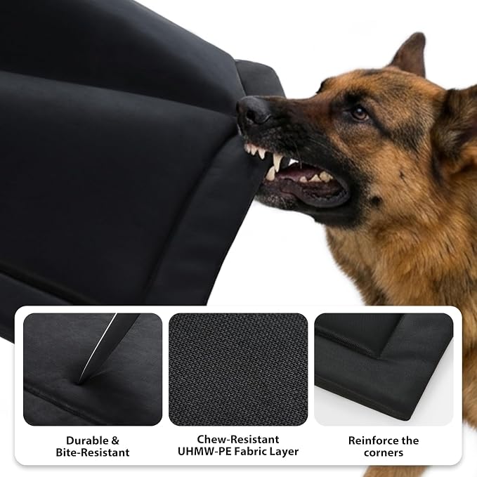 RRPETHOME Indestructible Chew Proof Dog Bed For Aggressive Chewers, Durable Tough Waterproof Dog Crate Mat Pad For Teething Puppies, Heavy Duty Outdoor Kennel Pad For Large Anxiety Dogs, Black 47"x28"