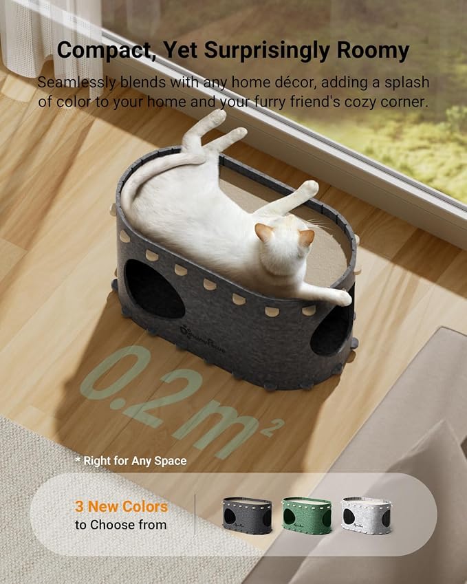 DownyPaws Cat House for Indoor Cats, Cat Bed Cave for Multiple & Large Cats Up to 22 Lbs, Scratch Resistant Peekaboo Cat Caves, Foldable Cat Tunnel Enclosed Bed, PeekaPurr, Cream and Sesame Gray