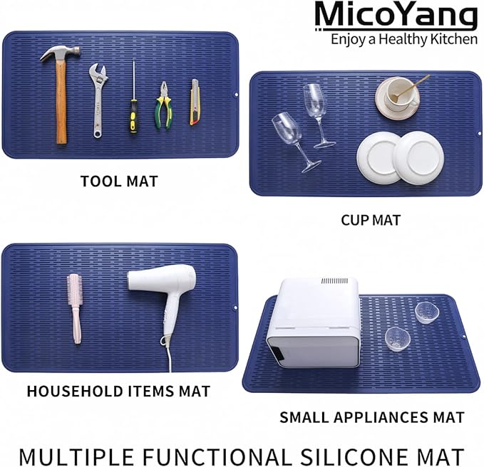 MicoYang Silicone Dish Drying Mat for Multiple Usage,Easy clean,Eco-friendly,Heat-resistant Silicone Mat for Kitchen Counter or Sink,Refrigerator or Drawer Liner Navy Blue 4XL 32 inches x 18 inches